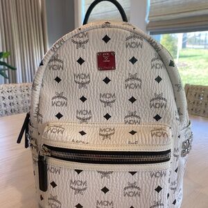 MCM WHITE LEATHER SMALL BACKPACK